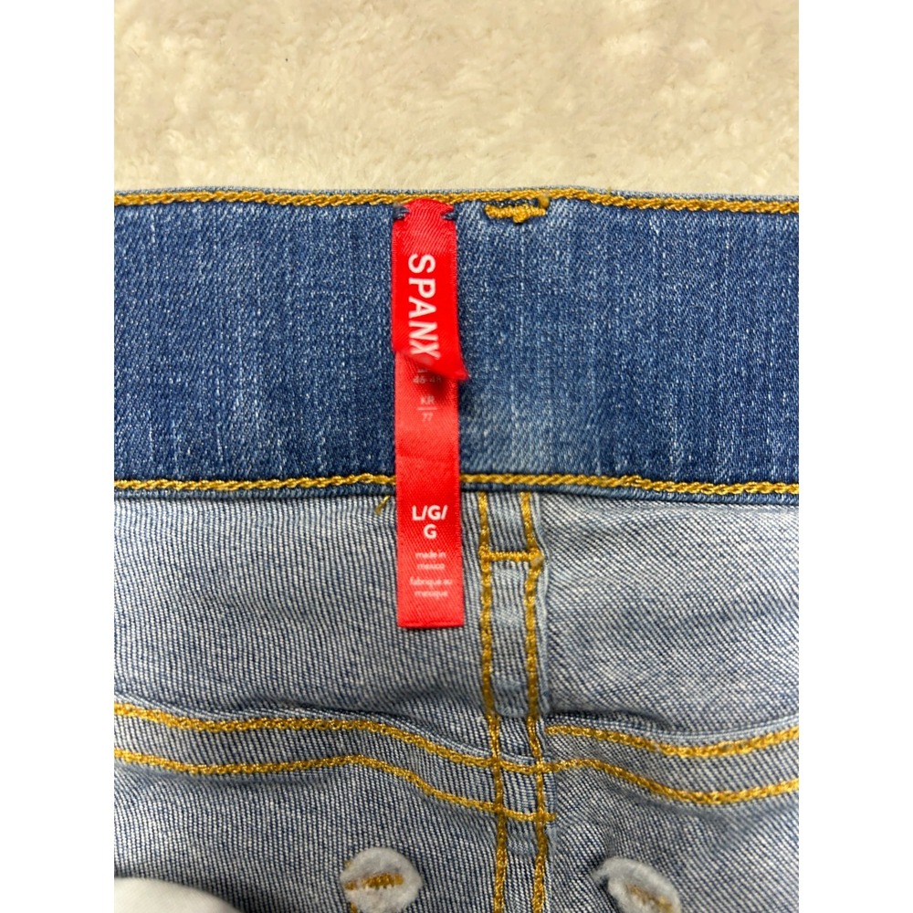 Vintage Spanx Wide Leg Jeans Womens L Indigo Blue Denim Seamed Front Pull On - Picture 5 of 14